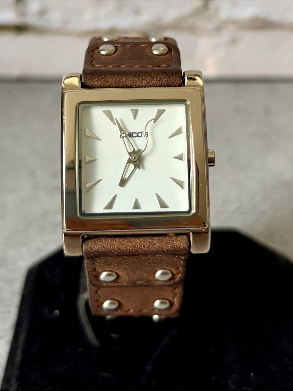 Chico's Brown Leather Strap Silver Square Men’s Watch
